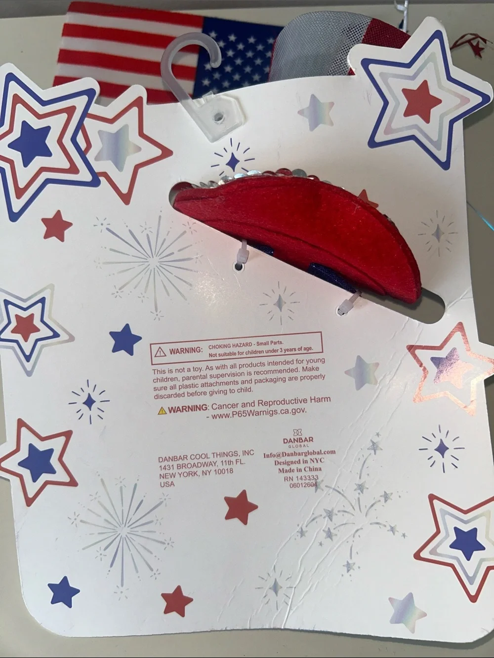Patriotic Red, White & Blue Party Unisex Headband with Flag NWT